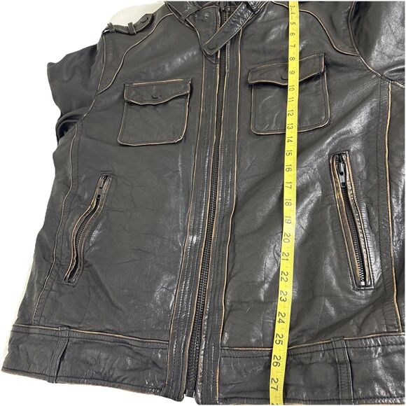 Black Rivet Cafe Racer Motorcycle Leather Jacket Mens XL Brown Distressed Finish - Picture 11 of 12